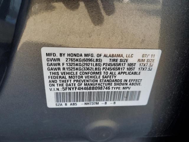 5FNYF4H46BB098746 - 2011 HONDA PILOT EX Boz foto 13