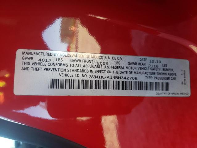 3VW1K7AJ4BM342708 - 2011 VOLKSWAGEN JETTA BASE RED photo 12