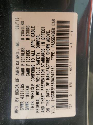 1HGCR2F88DA240250 - 2013 HONDA ACCORD EXL 黑色 照片 12