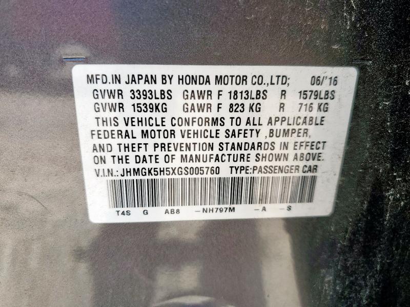 JHMGK5H5XGS005760 - 2016 HONDA FIT LX 灰色 照片 13