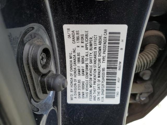 2HGFC2F75JH555185 - 2018 HONDA CIVIC EX GRAY photo 12