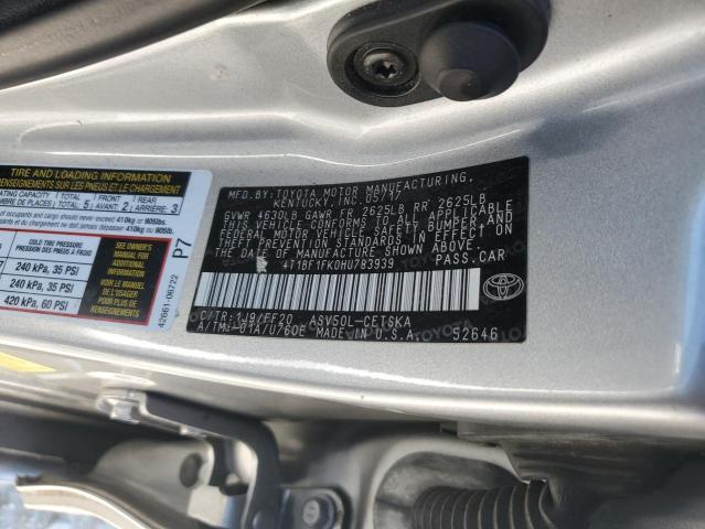 4T1BF1FK0HU783939 - 2017 TOYOTA CAMRY LE SILVER photo 12