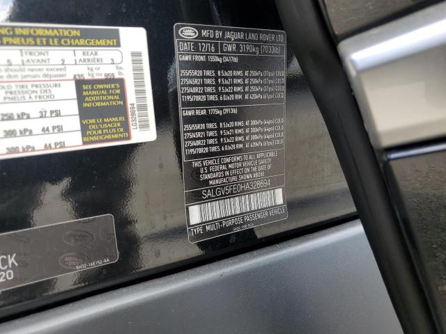 SALGV5FE0HA328694 - 2017 LAND ROVER RANGE ROVE AUTOBIOGRAPHY BLACK photo 12