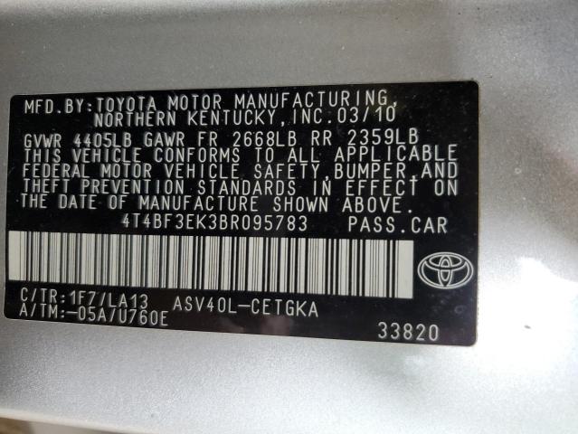 4T4BF3EK3BR095783 - 2011 TOYOTA CAMRY BASE ვერცხლისფერი ფოტო 13