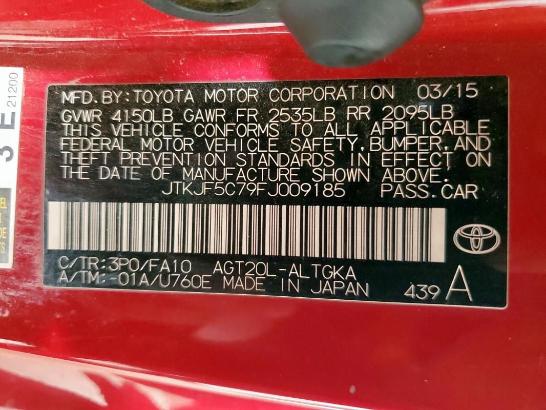 JTKJF5C79FJ009185 - 2015 TOYOTA SCION TC 红色 照片 12