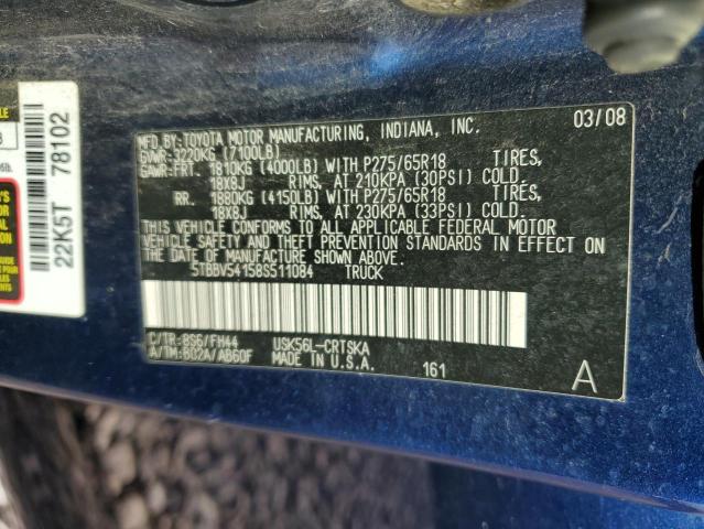 5TBBV54158S511084 - 2008 TOYOTA TUNDRA DOUBLE CAB BLUE photo 12