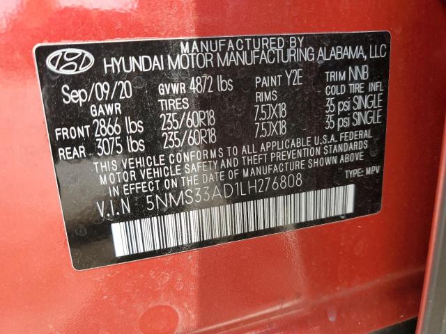 5NMS33AD1LH276808 - 2020 HYUNDAI SANTA FE SEL RED photo 13