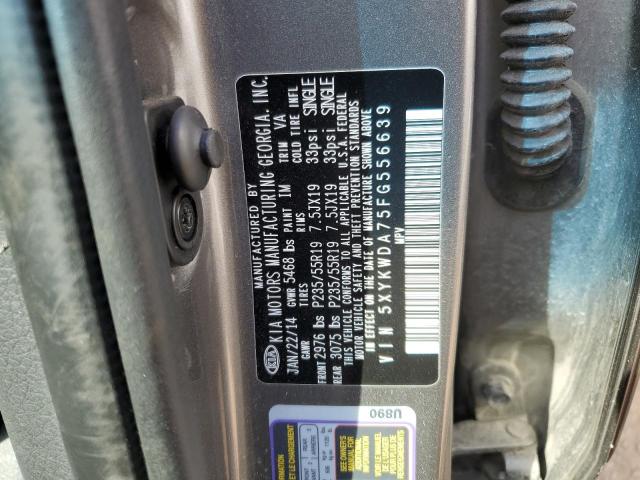 5XYKWDA75FG556639 - 2015 KIA SORENTO SX GRAY photo 12