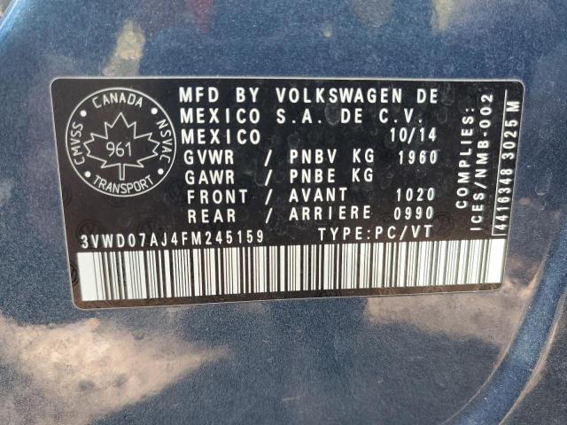 3VWD07AJ4FM245159 - 2015 VOLKSWAGEN JETTA SE BLUE photo 13