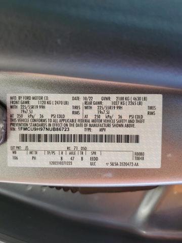 1FMCU9H97NUB86723 - 2022 FORD ESCAPE SEL SILVER photo 13
