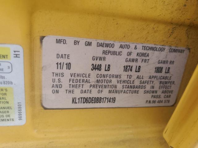 KL1TD6DE0BB171419 - 2011 CHEVROLET AVEO LS Sarı foto 12