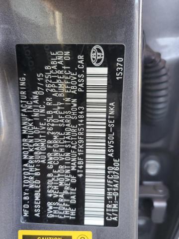 4T4BF1FK9FR514843 - 2015 TOYOTA CAMRY LE GRAY photo 12