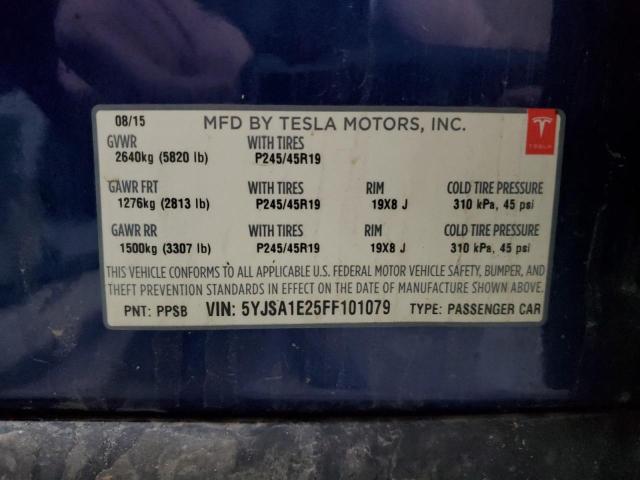 5YJSA1E25FF101079 - 2015 TESLA MODEL S ლურჯი ფოტო 12