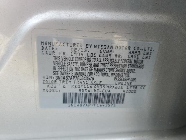 3N1AB7AP7FL643575 - 2015 NISSAN SENTRA S SILVER photo 12