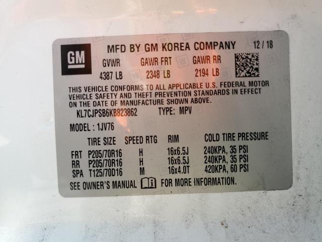 KL7CJPSB6KB823862 - 2019 CHEVROLET TRAX 1LT Weiß Foto 14