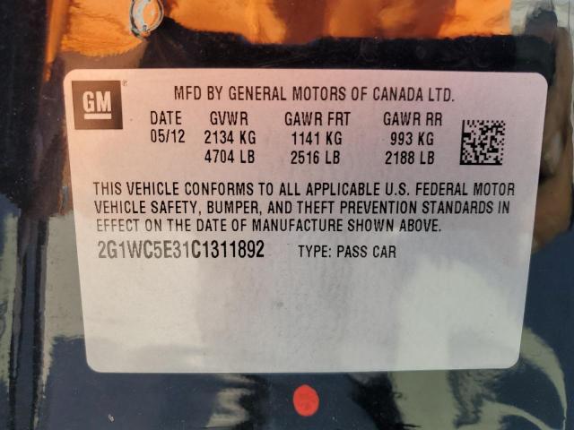 2G1WC5E31C1311892 - 2012 CHEVROLET IMPALA LTZ შავი ფოტო 13