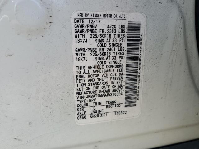 JN8AT2MV9JW316304 - 2018 NISSAN ROGUE S WHITE photo 13