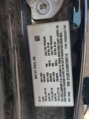 5YJ3E1EA9KF399114 - 2019 TESLA MODEL 3 Noir photo 12