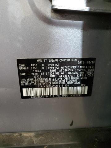 4S4BTAAC4L3191130 - 2020 SUBARU OUTBACK GRAY photo 13