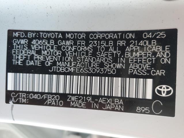 JTDBCMFE6S3093750 - 2025 TOYOTA COROLLA LE WHITE photo 12
