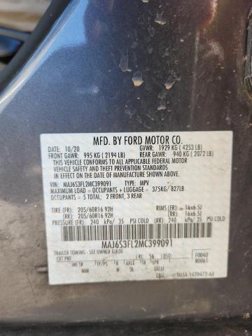 MAJ6S3FL2MC399091 - 2021 FORD ECOSPORT S ნაცრისფერი ფოტო 13