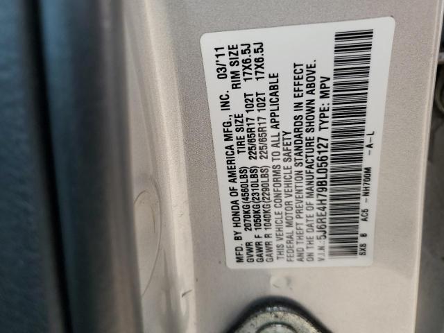 5J6RE4H79BL056127 - 2011 HONDA CR-V EXL SILVER photo 13