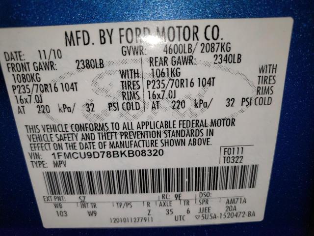 1FMCU9D78BKB08320 - 2011 FORD ESCAPE XLT 蓝色 照片 13