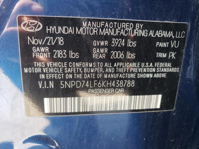 5NPD74LF6KH438788 - 2019 HYUNDAI ELANTRA SE BLUE photo 12