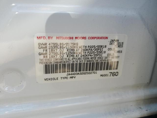 JA4AD3A32GZ022701 - 2016 MITSUBISHI OUTLANDER SE WHITE photo 12
