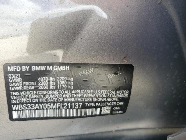 WBS33AY05MFL21137 - 2021 BMW M3 COMPETITION GRAY photo 12