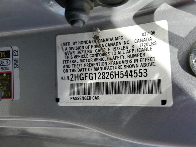 2HGFG12826H544553 - 2006 HONDA CIVIC EX SILVER photo 12