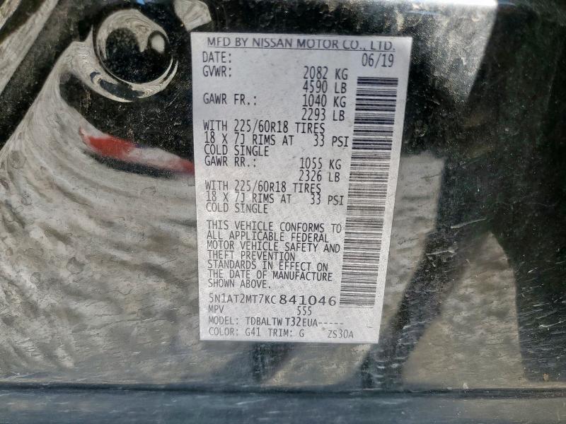 5N1AT2MT7KC841046 - 2019 NISSAN ROGUE S შავი ფოტო 14