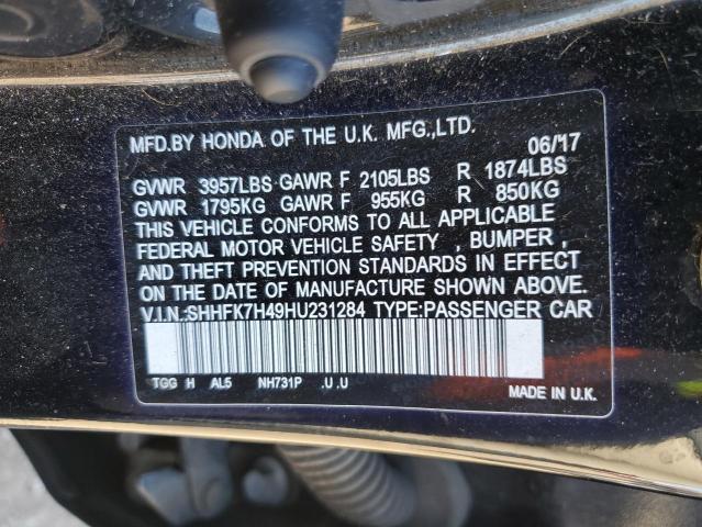 SHHFK7H49HU231284 - 2017 HONDA CIVIC SPORT 黑色 照片 12