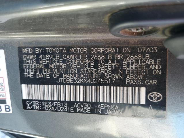 JTDBE32KX40245517 - 2004 TOYOTA CAMRY LE GRAY photo 12