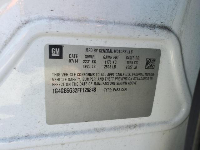 1G4GB5G32FF129848 - 2015 BUICK LACROSSE Սպիտակ լուսանկար 12