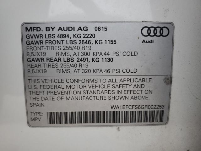 WA1EFCFS6GR002253 - 2016 AUDI Q3 PREMIUM PLUS WHITE photo 13