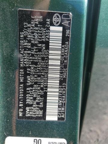 2T1BURHE6EC047595 - 2014 TOYOTA COROLLA L GREEN photo 13