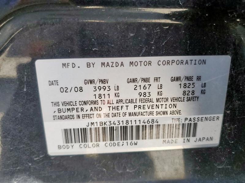 JM1BK343181114684 - 2008 MAZDA 3 HATCHBACK Siyah fotoğraf 13