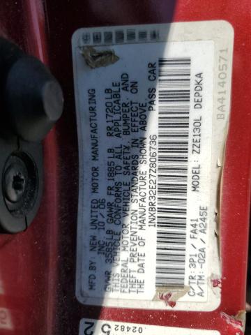 1NXBR32E27Z806736 - 2007 TOYOTA COROLLA CE RED photo 12