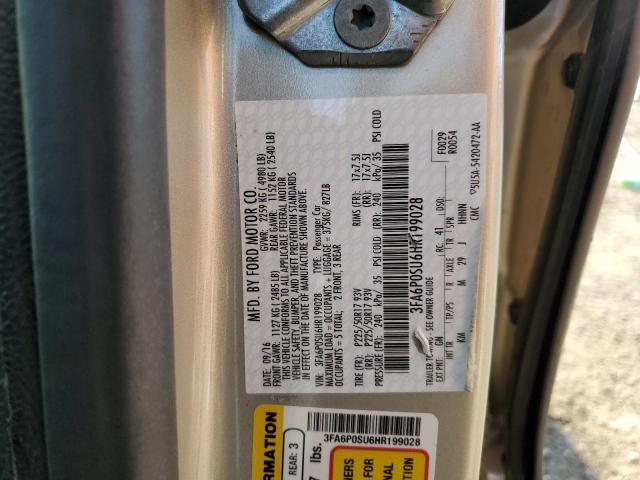 3FA6P0SU6HR199028 - 2017 FORD FUSION TITANIUM PHEV 金色 照片 12