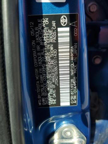 JTDKDTB38C1511430 - 2012 TOYOTA PRIUS C 蓝色 照片 12