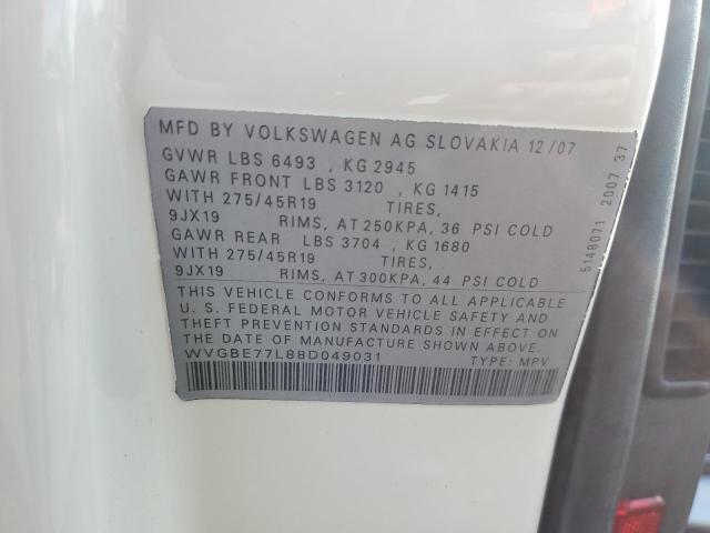 WVGFM77L99D037802 - 2009 VOLKSWAGEN TOUAREG 2 V6 TDI WHITE photo 13