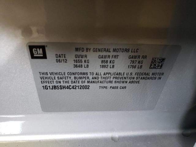 1G1JB5SH4C4212002 - 2012 CHEVROLET SONIC LS 银色 照片 12