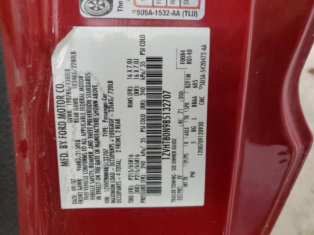 1ZVHT80N985132707 - 2008 FORD MUSTANG RED photo 12