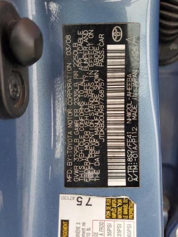 JTDKB20U987768757 - 2008 TOYOTA PRIUS BLUE photo 12