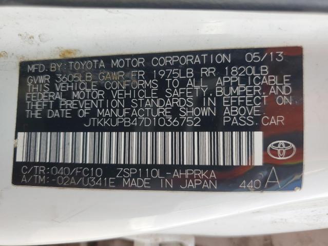 JTKKUPB47D1036752 - 2013 TOYOTA SCION XD Blanco foto 12