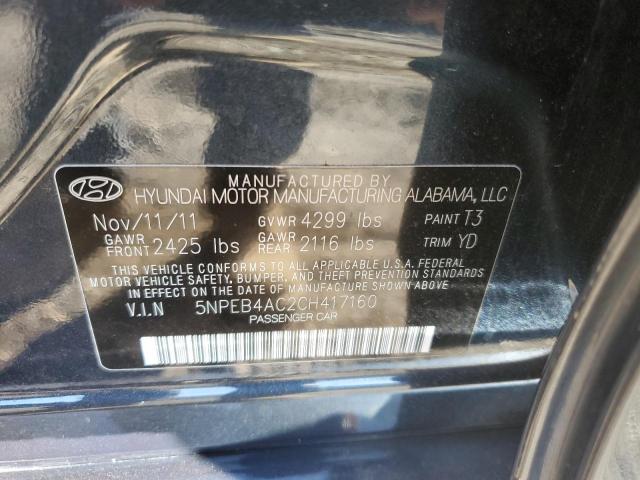 5NPEB4AC2CH417160 - 2012 HYUNDAI SONATA GLS GRAY photo 12