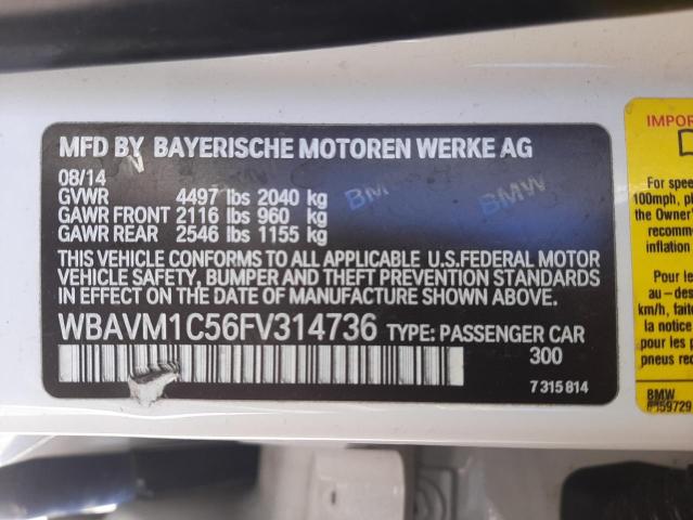 WBAVM1C56FV314736 - 2015 BMW X1 SDRIVE28I WHITE photo 12
