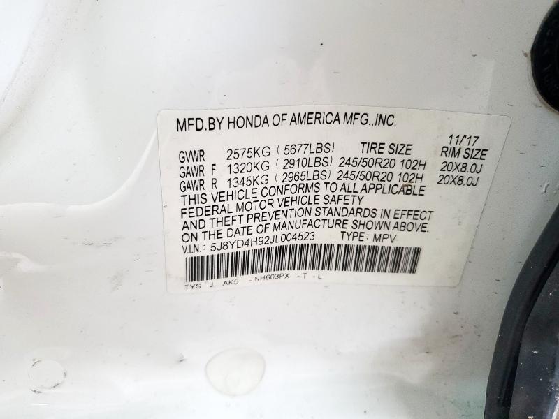 5J8YD4H92JL004523 - 2018 ACURA MDX ADVANCE WHITE photo 13