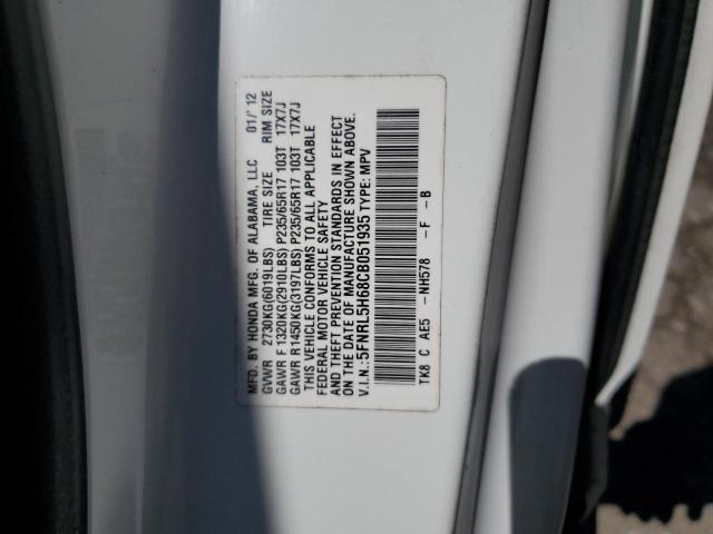 5FNRL5H68CB051935 - 2012 HONDA ODYSSEY EXL WHITE photo 14